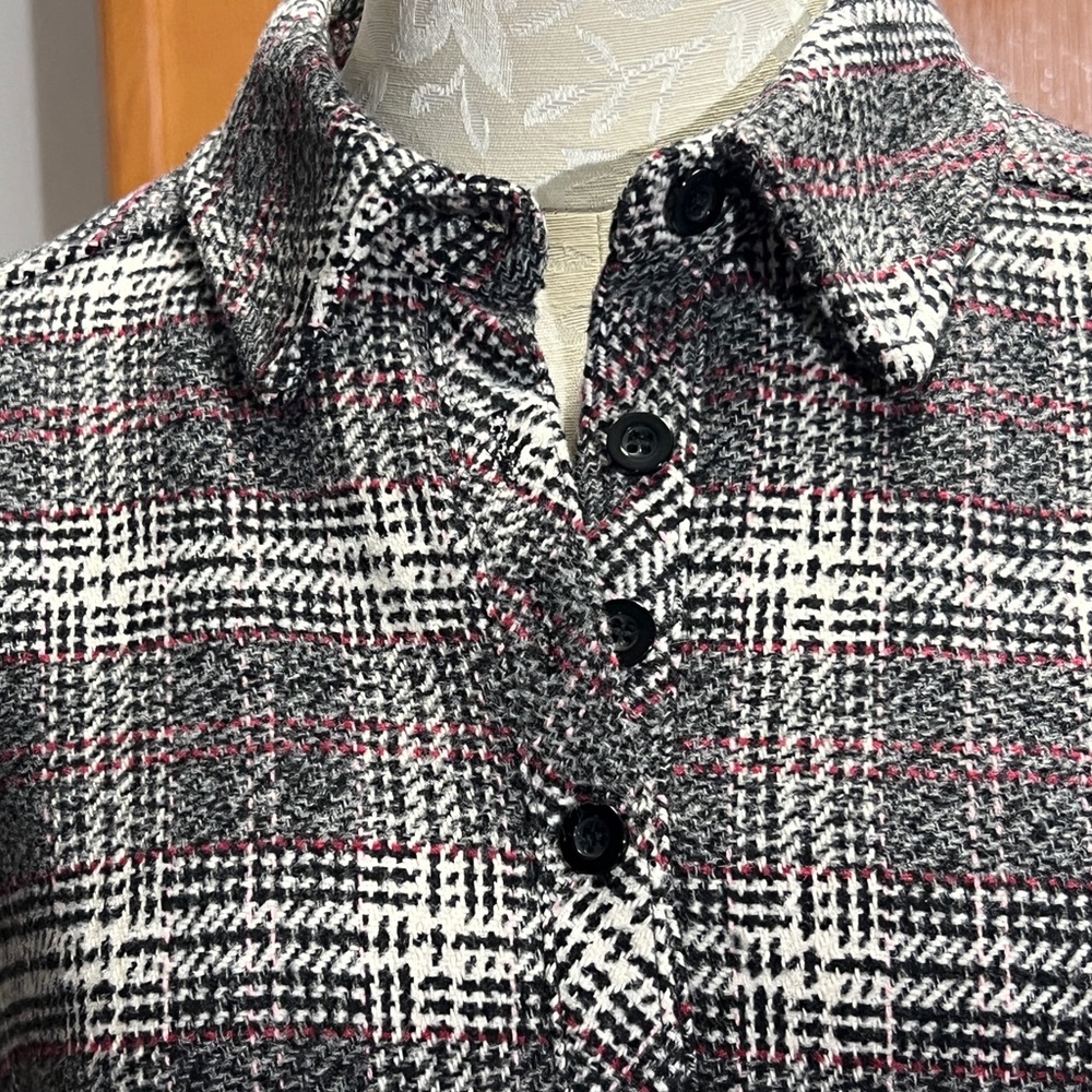 Topshop Tweed Plaid Long Sleeve Dress in Black, White, and Pink Designer Inspo